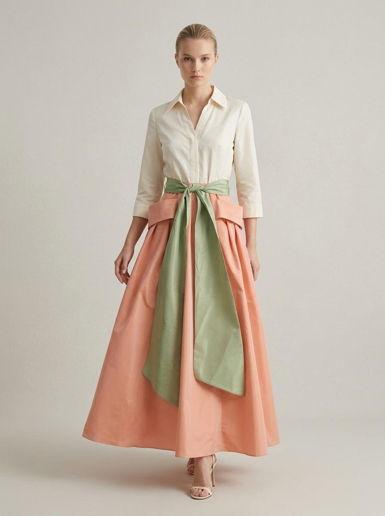 TWO COLORS WITH COLORFUL BELT DRESS