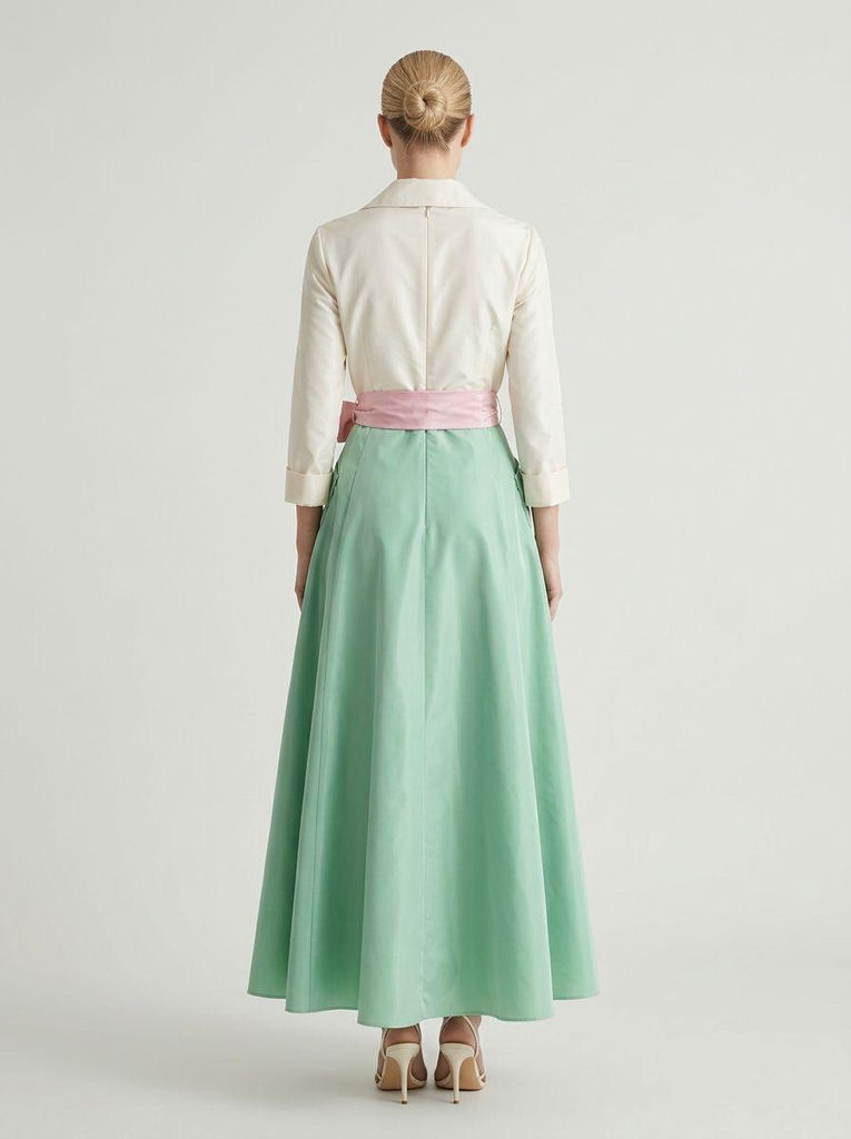 TWO COLORS WITH COLORFUL BELT DRESS