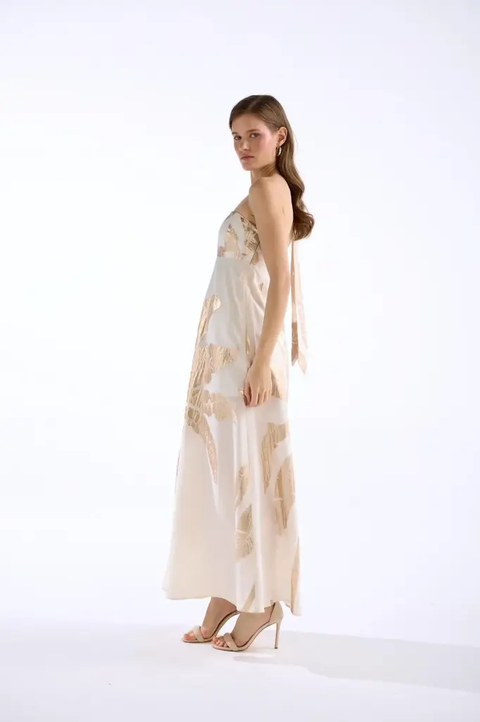 Maxi Dress with Golden Palm Print