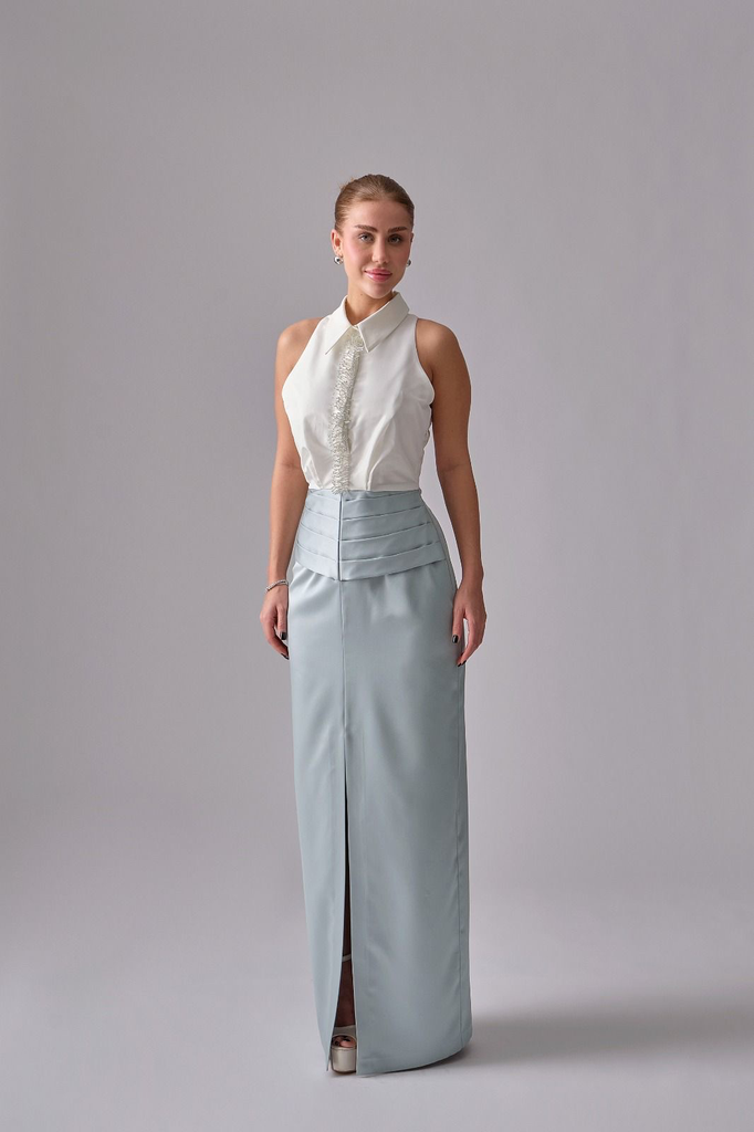 Satin Dress Embroidered with Paw Beads