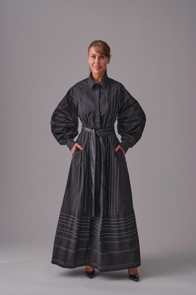 2525025 Long Dress with Bardole Detail