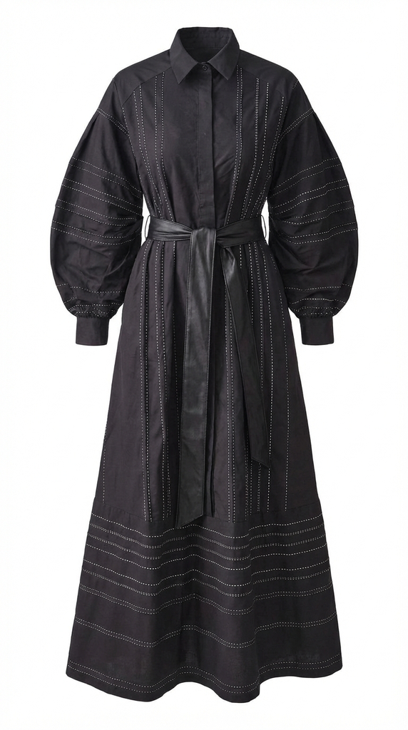 2525025 Long Dress with Bardole Detail