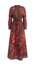  Long Taffeta Dress with Floral Printed Cape on Shoulder