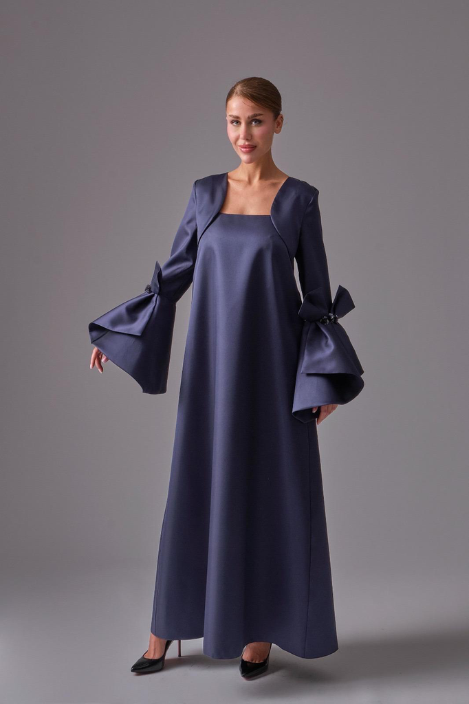 Long Dress with Embroidered Sleeves and Details