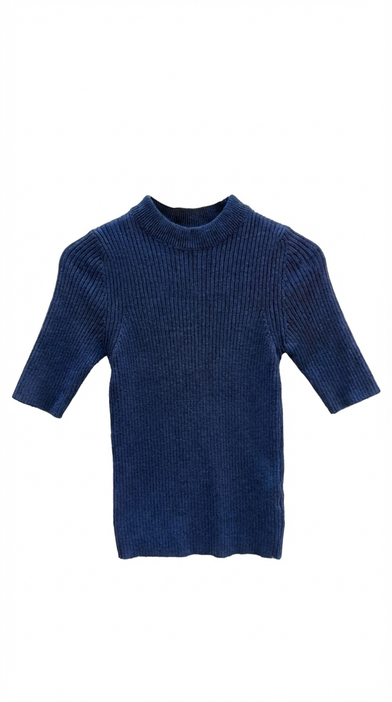 24w1480 كنزة أساسية بياقة دائرية بأكمام قصيرة