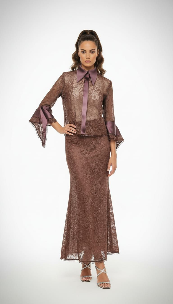 SATEN DETAYLI DANTEL SHIRT
