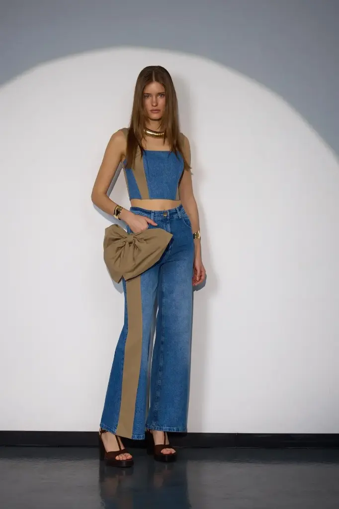 Denim Combo Pants with Mixed Matching Denim Strip