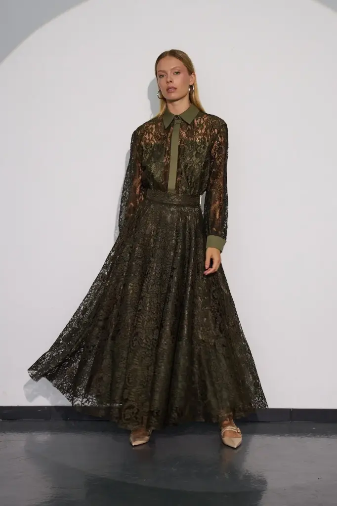 Long Lace Skirt with Shiny Floral Details