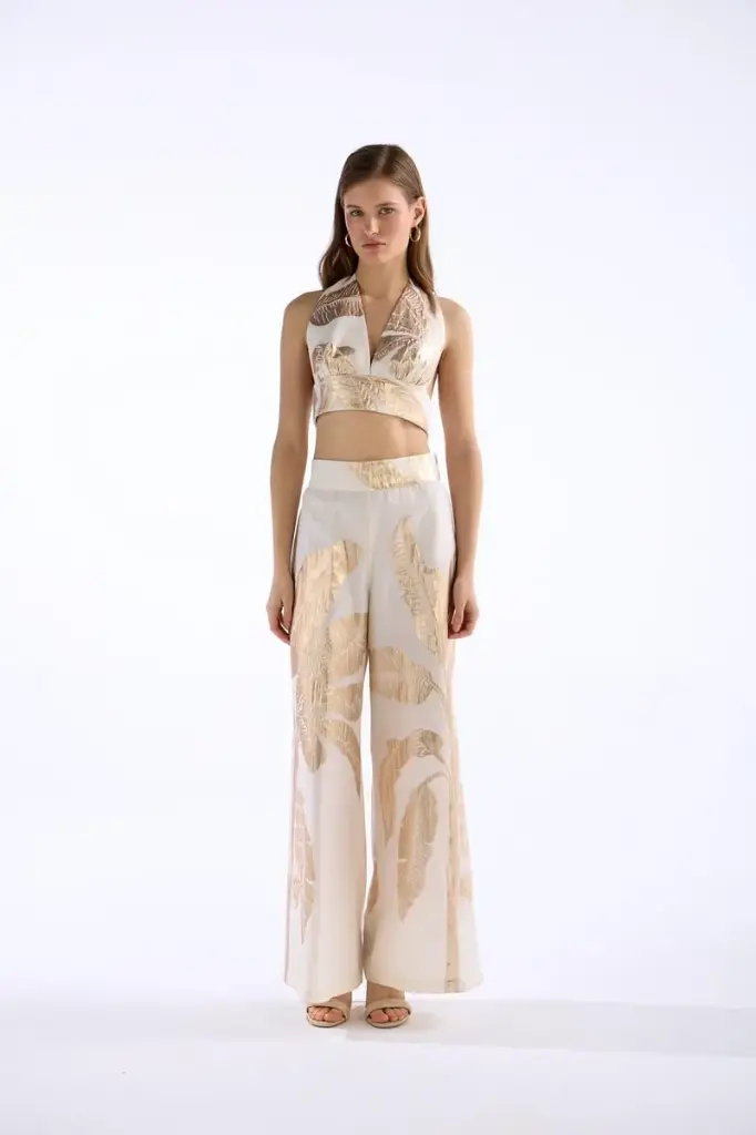 Golden Palm Elastic Waist Pants