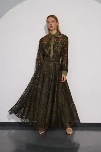 [24W8076] Long Lace Skirt with Shiny Floral Details