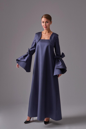 [2525070] Long Dress with Embroidered Sleeves and Details