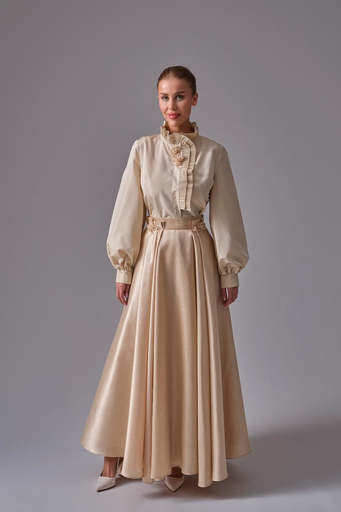 [2521025] pleated shirt with ruffles