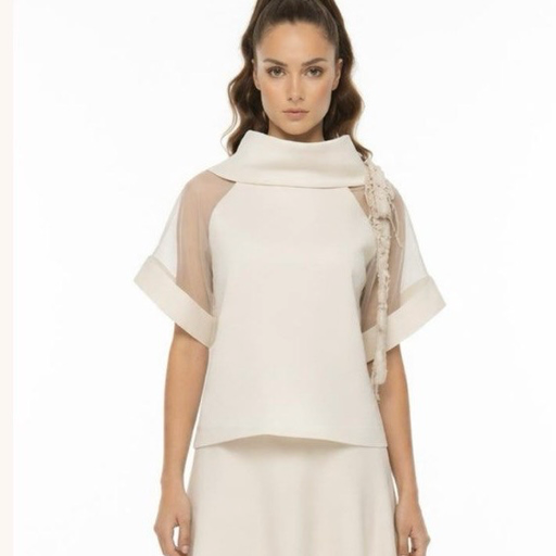 [2611007] بلوزة بتصميم ياقة أنيقة من الأورغانزا