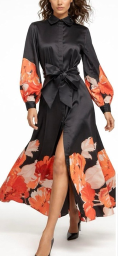 [2615050] BASKILI KUŞAKLI UZUN