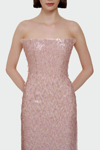 [1380] Blush Rose Sequin Strapless Dress