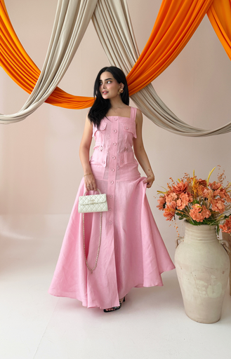 [26S40035] Aurora %100 Linen Maxi Dress